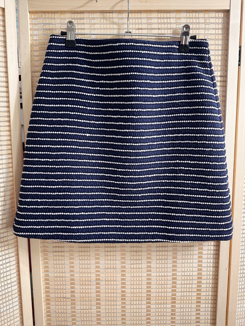 J.Crew Navy White Striped Textured A-Line Skirt Size 2 EUC
